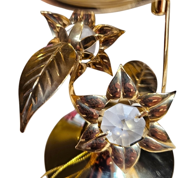 VTG Crystal Delight 24K Gold Plated Hummingbird Figurine Austrian Crystal Flower - Picture 3 of 11